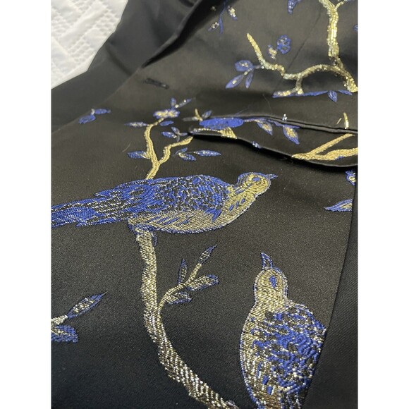 Cloudstyle Men's Dinner Jacket Blue and Gold Embroidered On Silky Black Sz Small - Picture 4 of 16